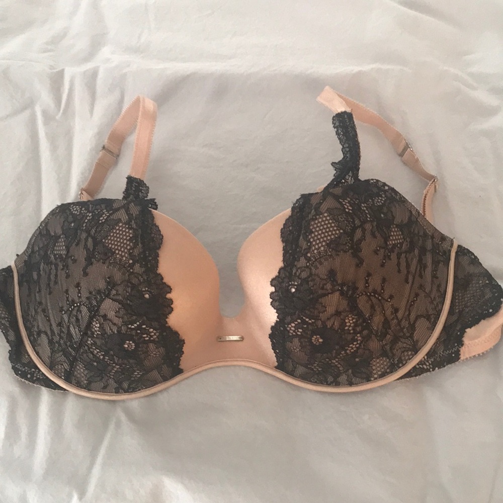 Nude and Black Lace Victoria’s Secret Push Up Bra